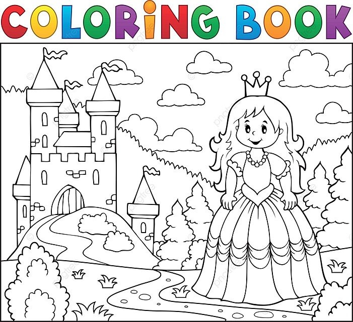 Coloring book princess near castle eps painted stronghold vector eps painted stronghold png and vector with transparent background for free download