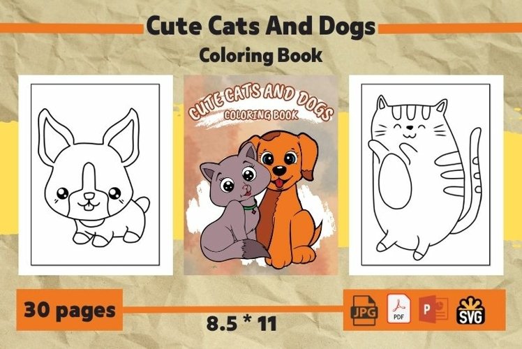 Cute cats and dogs coloring book