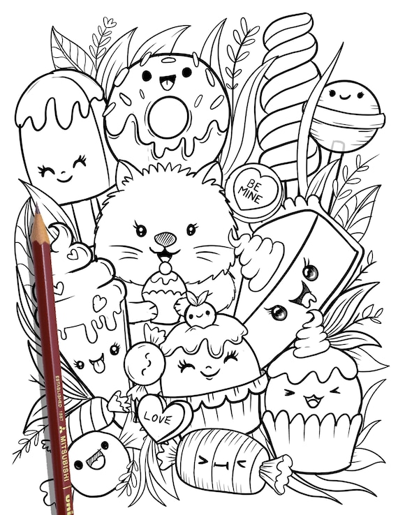 Printable cute kitty cats coloring page hand