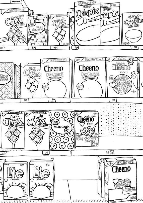 The grocery store series cereal aisle coloring page instant download