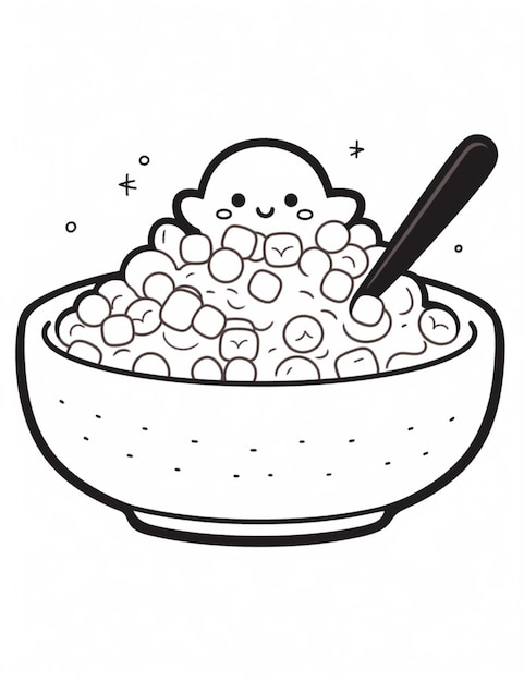 Premium ai image coloring pages for kids of cereal in a bowl with a spoon generative ai