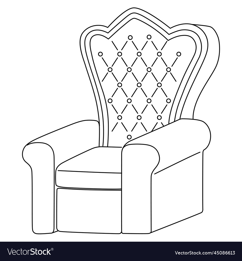 Mardi gras royal arm chair isolated coloring page vector image