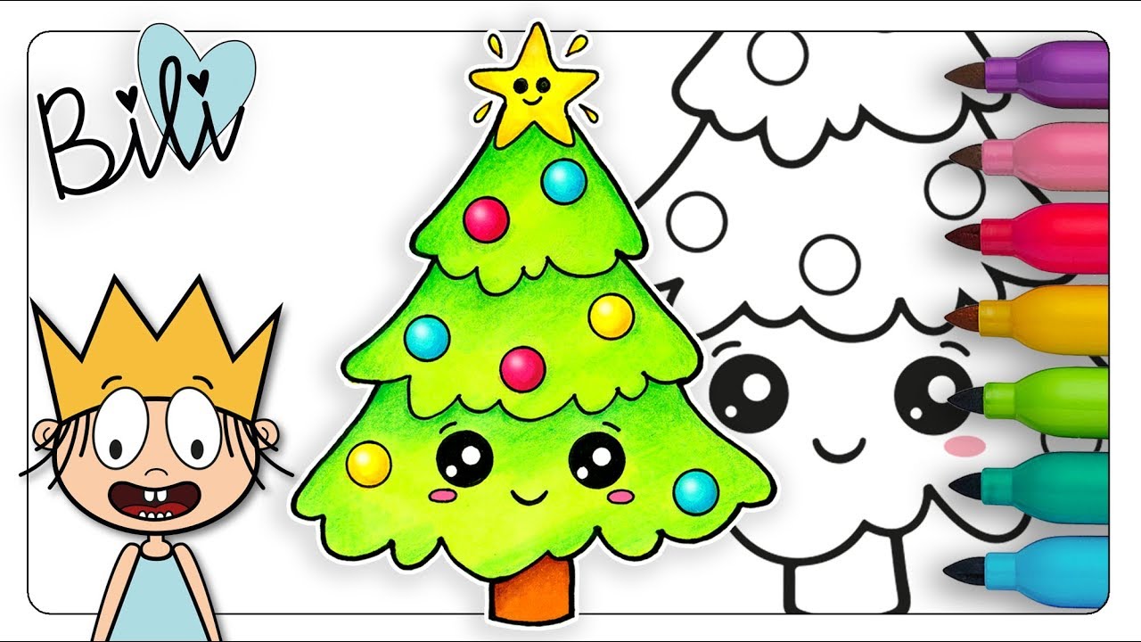 How to draw a cute christmas tree easy christmas tree coloring page prince bili