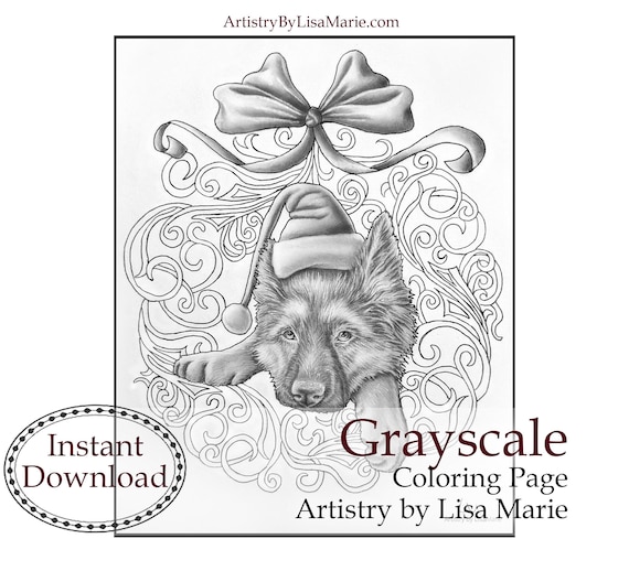 Christmas dog and wreath coloring pages for adults holiday decor printable coloring book pdf artistry by lisa marie
