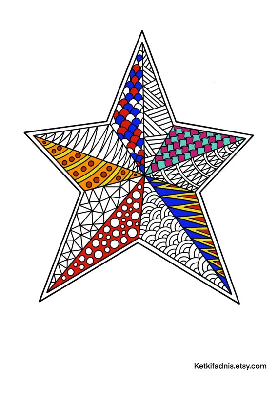 Christmas star coloring page instant pdf download digital download hand drawn diy coloring page