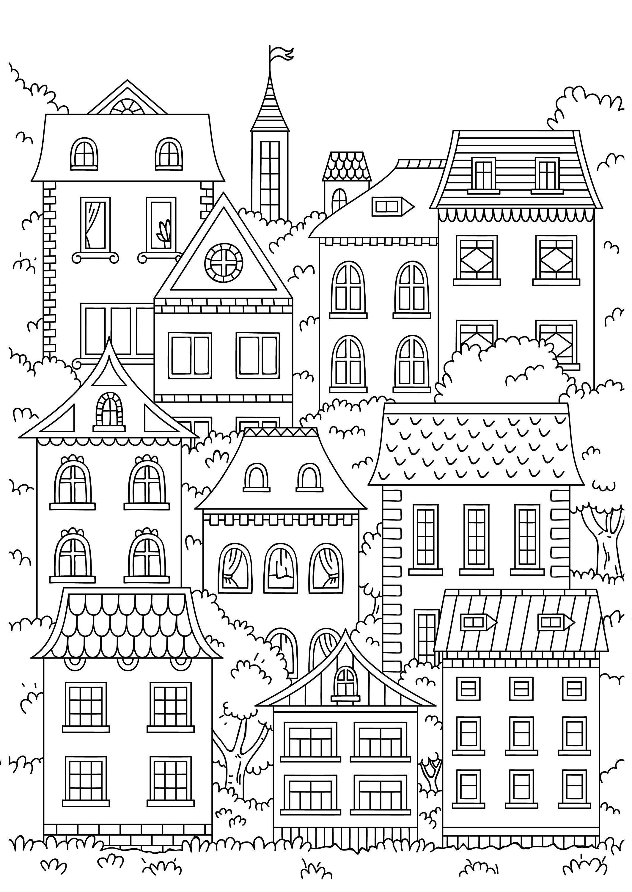 City book digital printable coloring book abstract houses coloring pages pdf jpg instant download little town coloring printable a pages