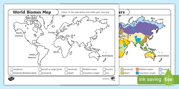 World biomes map colouring worksheet worksheet