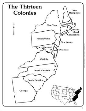 Maps of the thirteen colonies blank and labeled by scholastic colonies