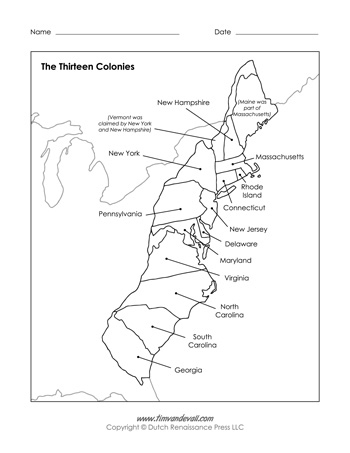 Original thirteen colonies list printable â tims printables