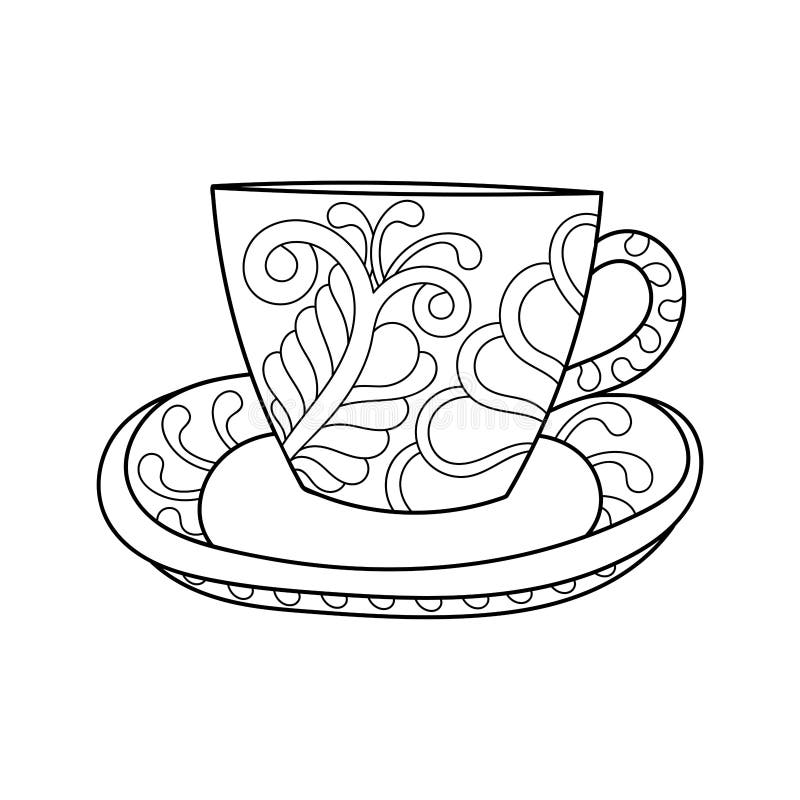 Coloring book pages cup of coffee or tea stock illustration
