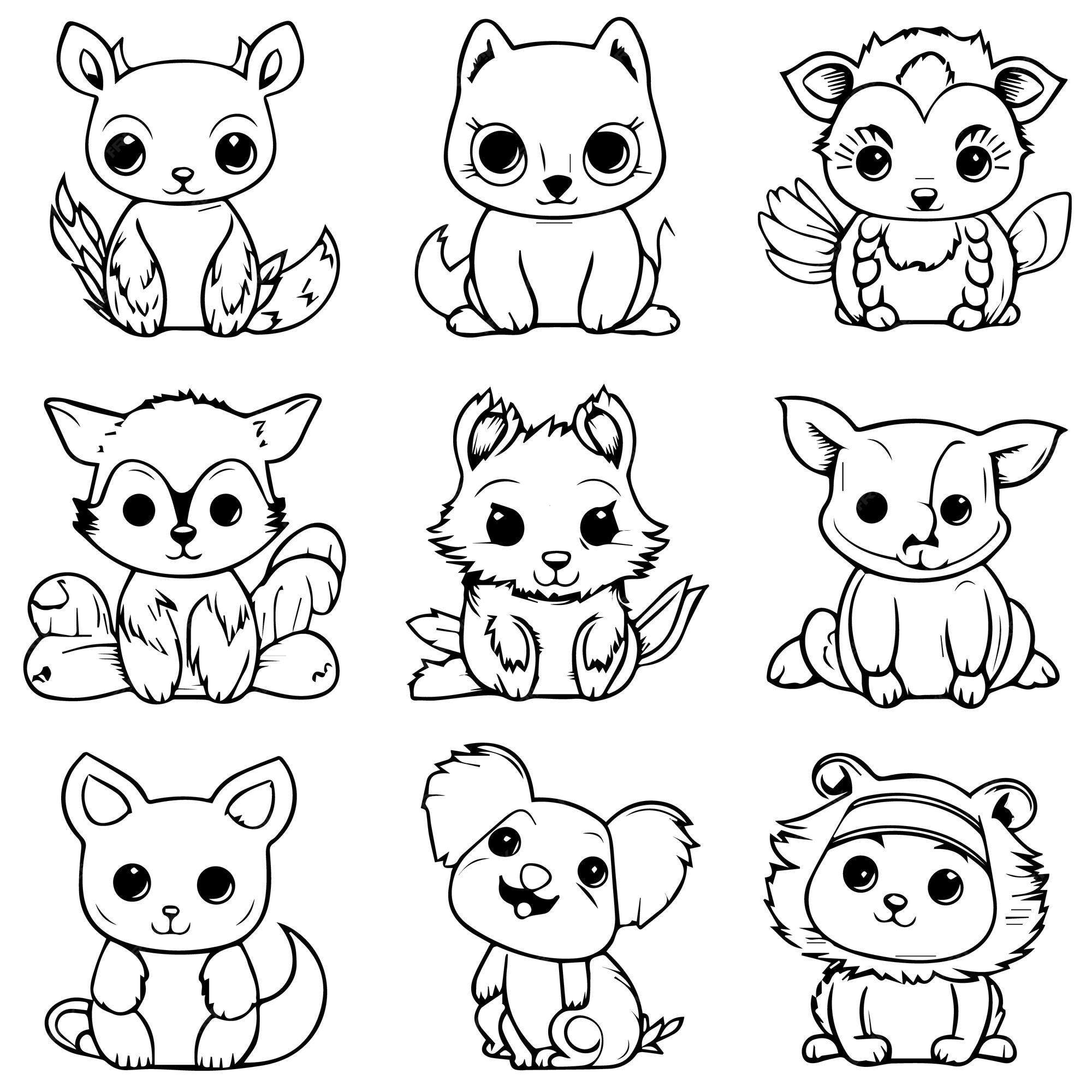 Premium vector a set of cute animal line art coloring book pages for kids