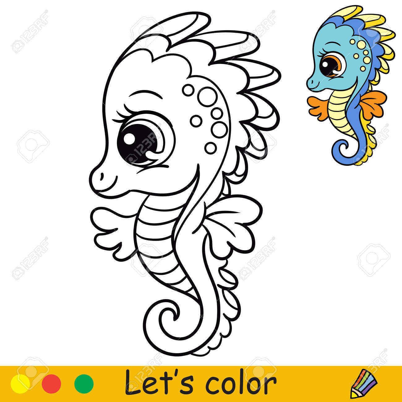 Tropical seahorse coloring book for preschool kids with easy educational gaming level freehand sketch drawing vector illustration for print game education party design and decor royalty free svg cliparts vectors and stock