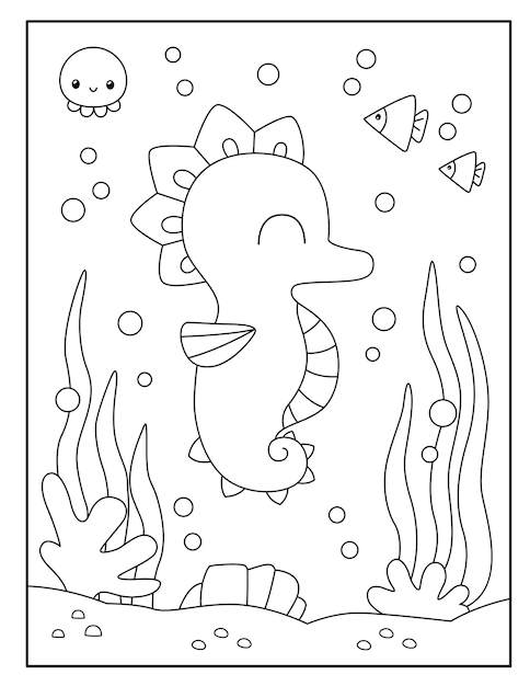 Premium vector cute seahorse coloring pages for kids