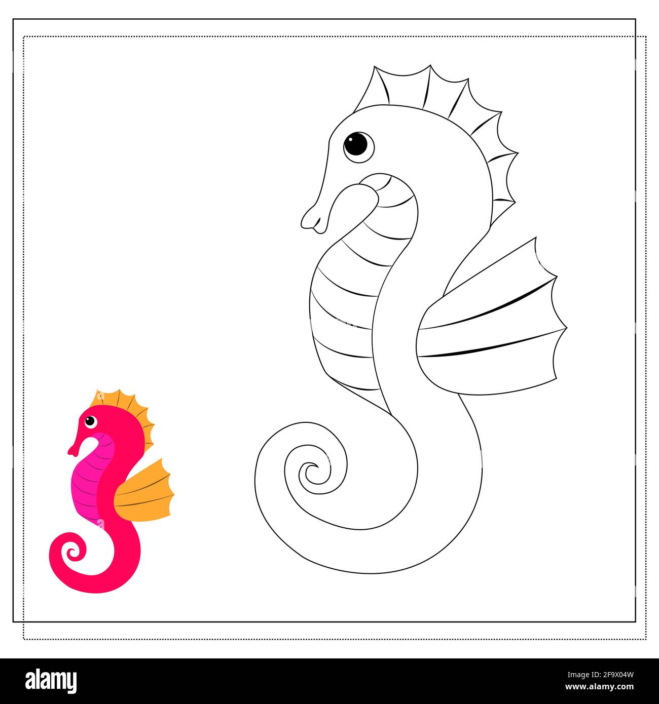 Pãgina del libro de colorear caballito de mar versiãn de croquis y color libro para colorear para niãos ilustraciãn vectorial aislada sobre fondo blanco imagen vector de stock