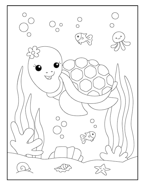 Premium vector cute turtle coloring page for kids