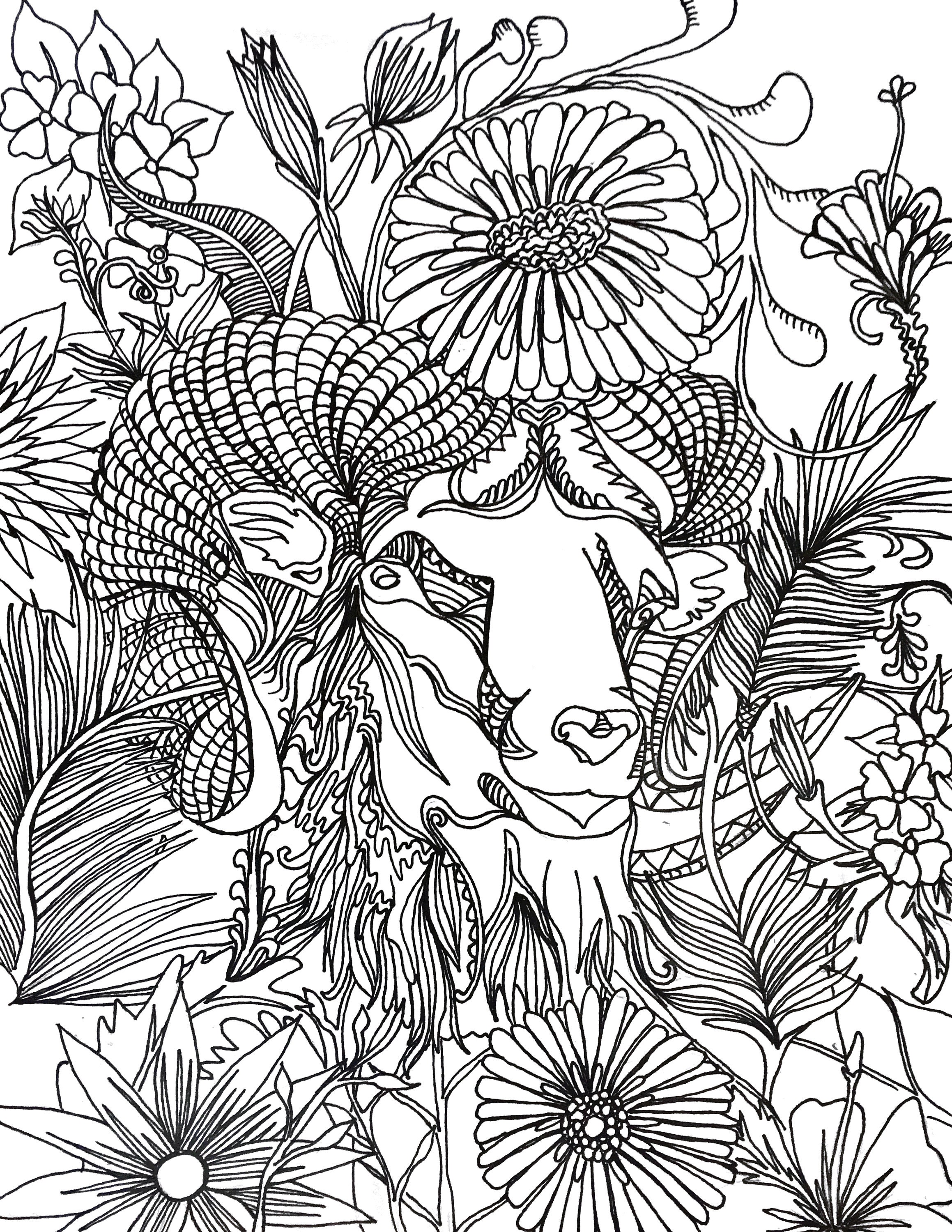 Ram detailed adult coloring sheet