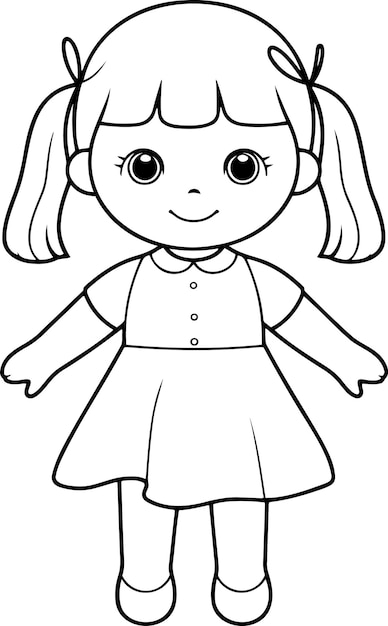 Premium vector doll vector illustration black and white outline doll coloring book or page for children