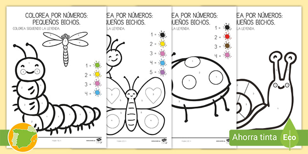Colorea con nãºmeros pequeãos bichos teacher made