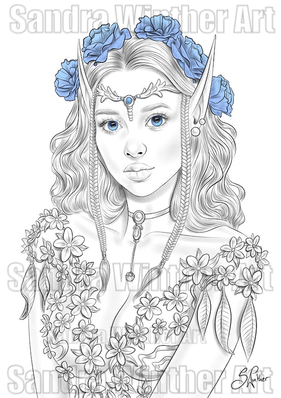 Elf princess printable digital coloring page download now