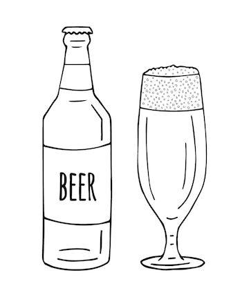 Premium vector hand drawn beer glass and bottle isolated on white background