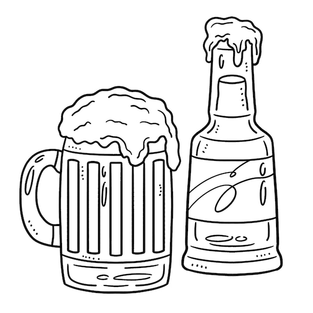 Premium vector beer bottle and mug beer isolated coloring page
