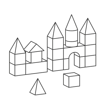 Line style blocks toy tower for coloring book icks childrens building construction castle house vector volume style illustration isolated on white background royalty free svg cliparts vetores e ilustraããµes stock image
