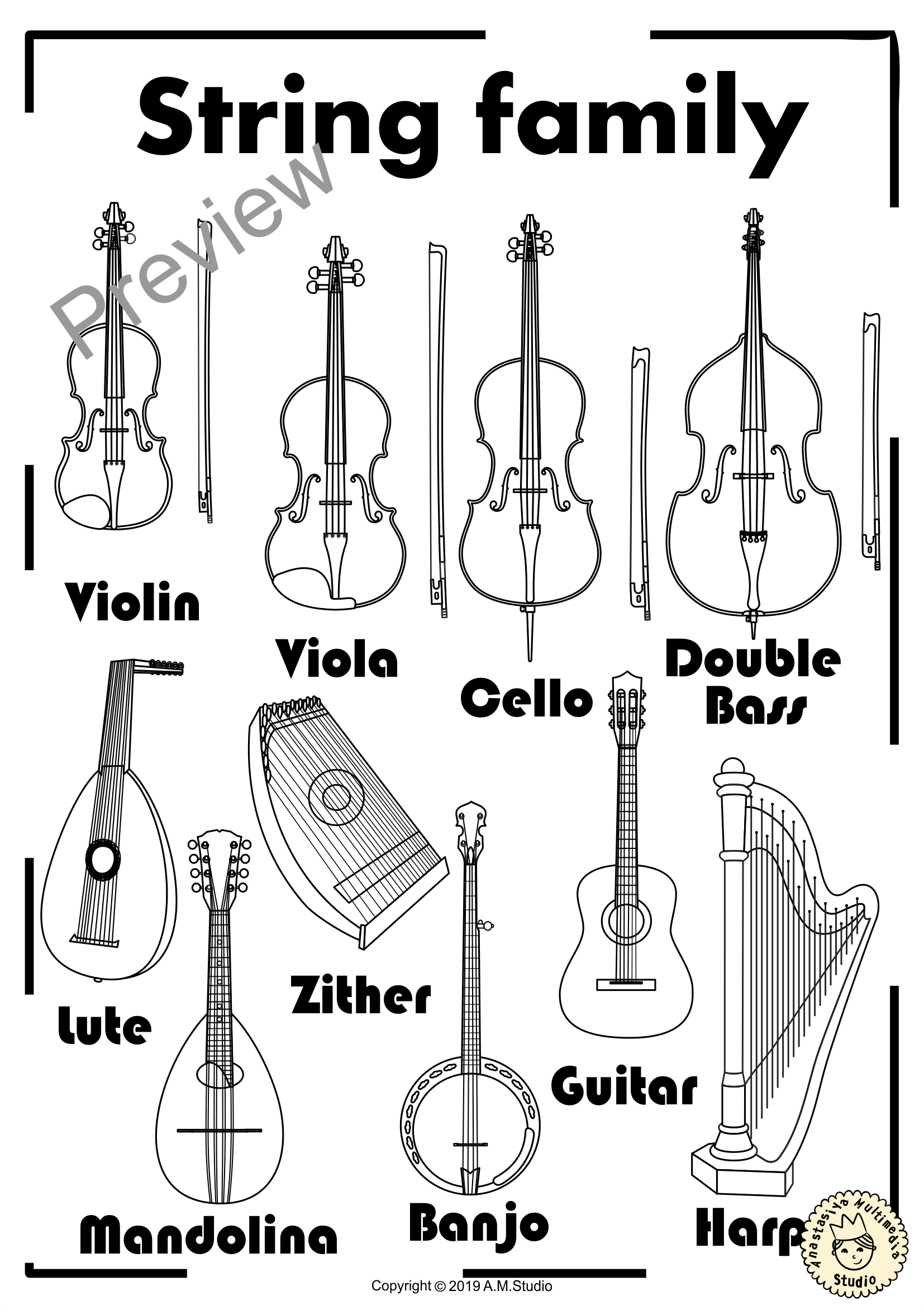 Instrument families coloring pages printable digital instrument families family coloring pages music lessons for kids