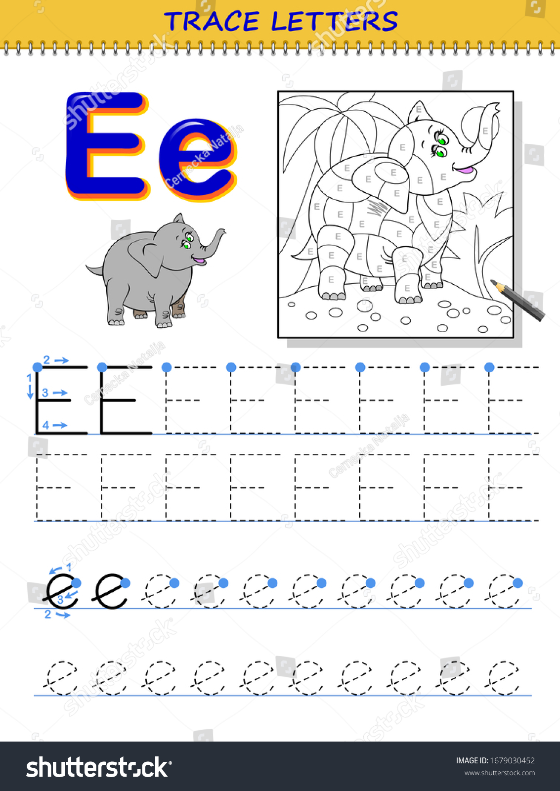 Tracing letter e study alphabet printable stock vector royalty free