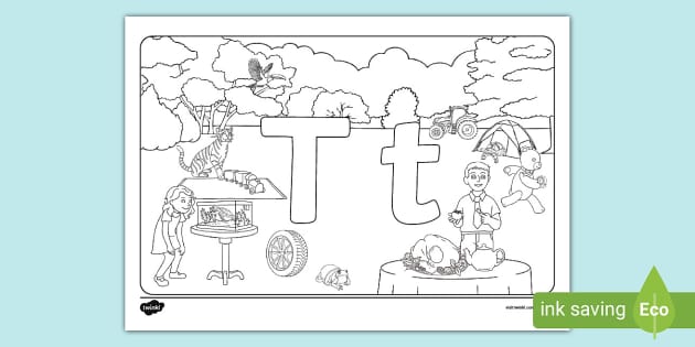 T sound loaded colouring sheet t words teacher made