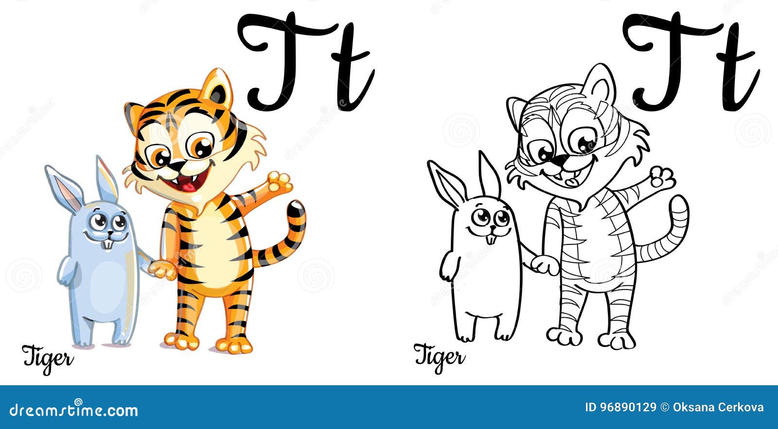 Tiger vector alphabet letter t coloring page stock illustration