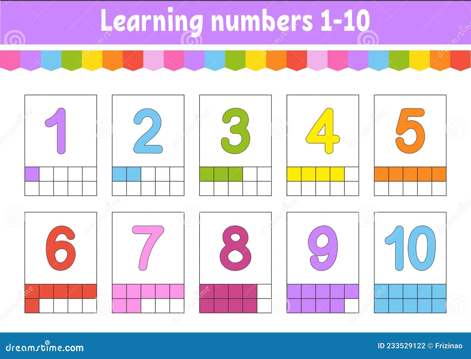 Set flash cards for kids learning numbers