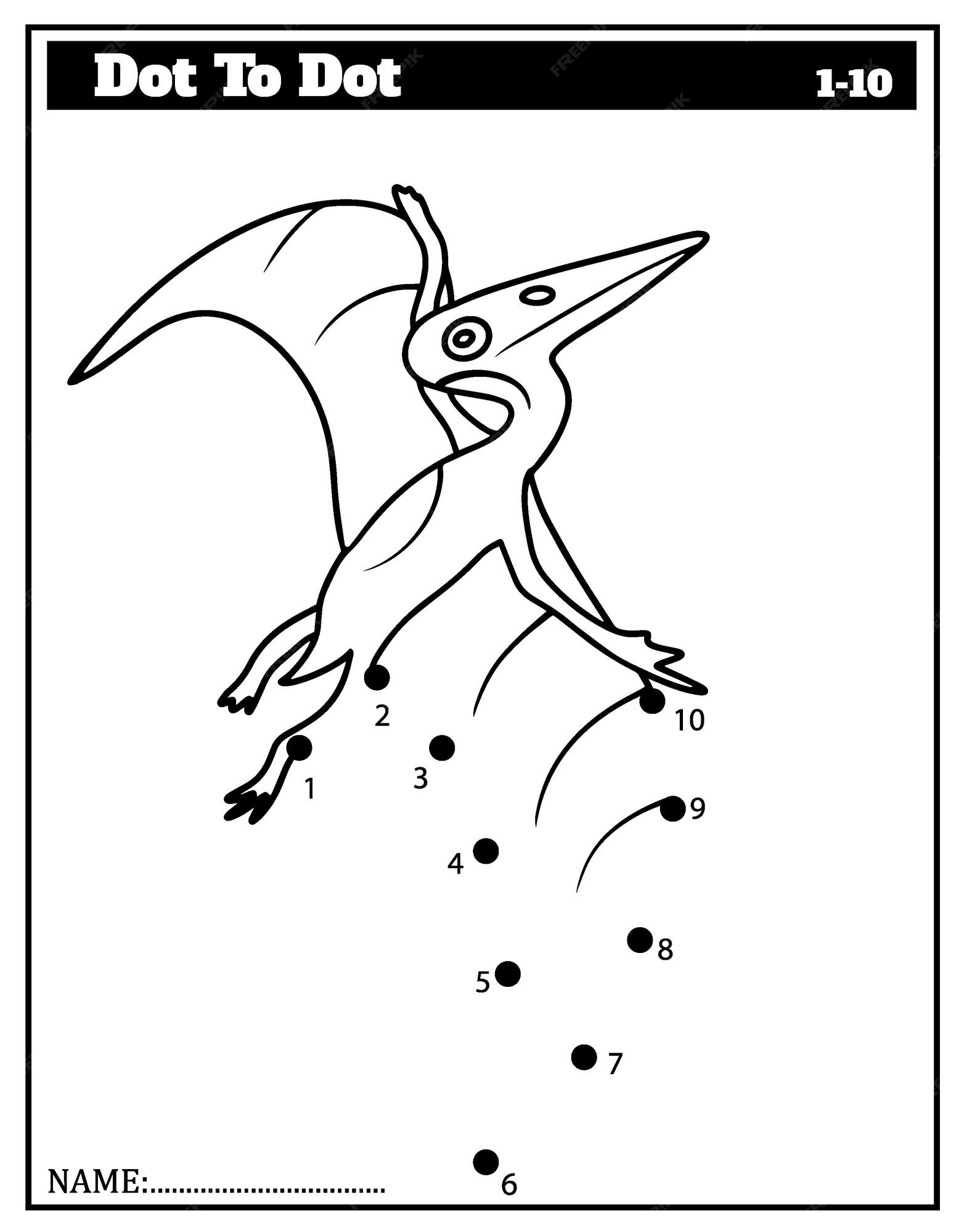 Premium vector dinosaur dot to dot draw a line game for toddler learning numbers for kid education game