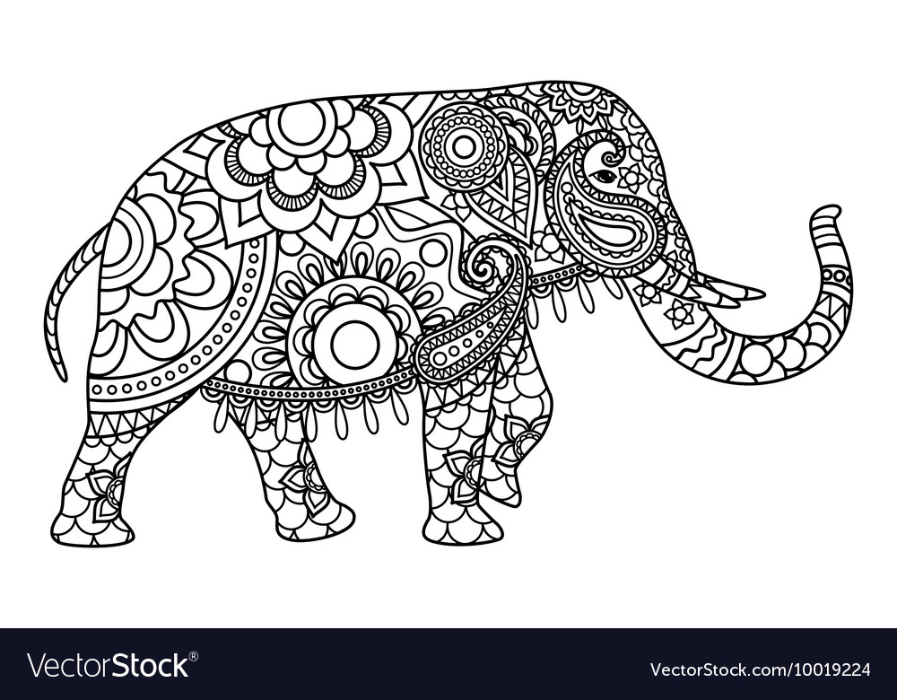 Indian elephant coloring pages template royalty free vector