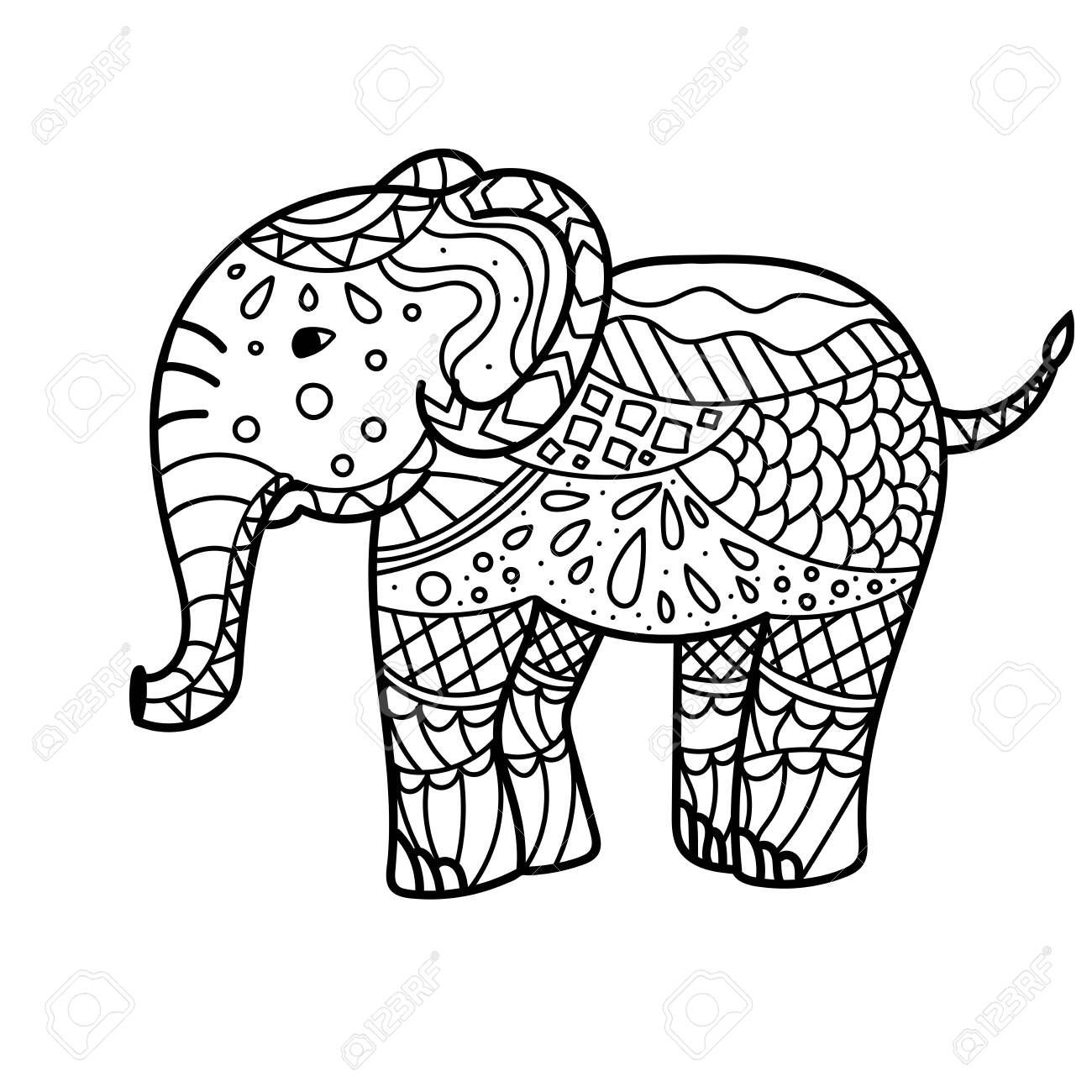 Hand drawn elephant coloring page coloring book page for adults joy to order children and adult colorist black and white background vector royalty free svg cliparts vectors and stock illustration image