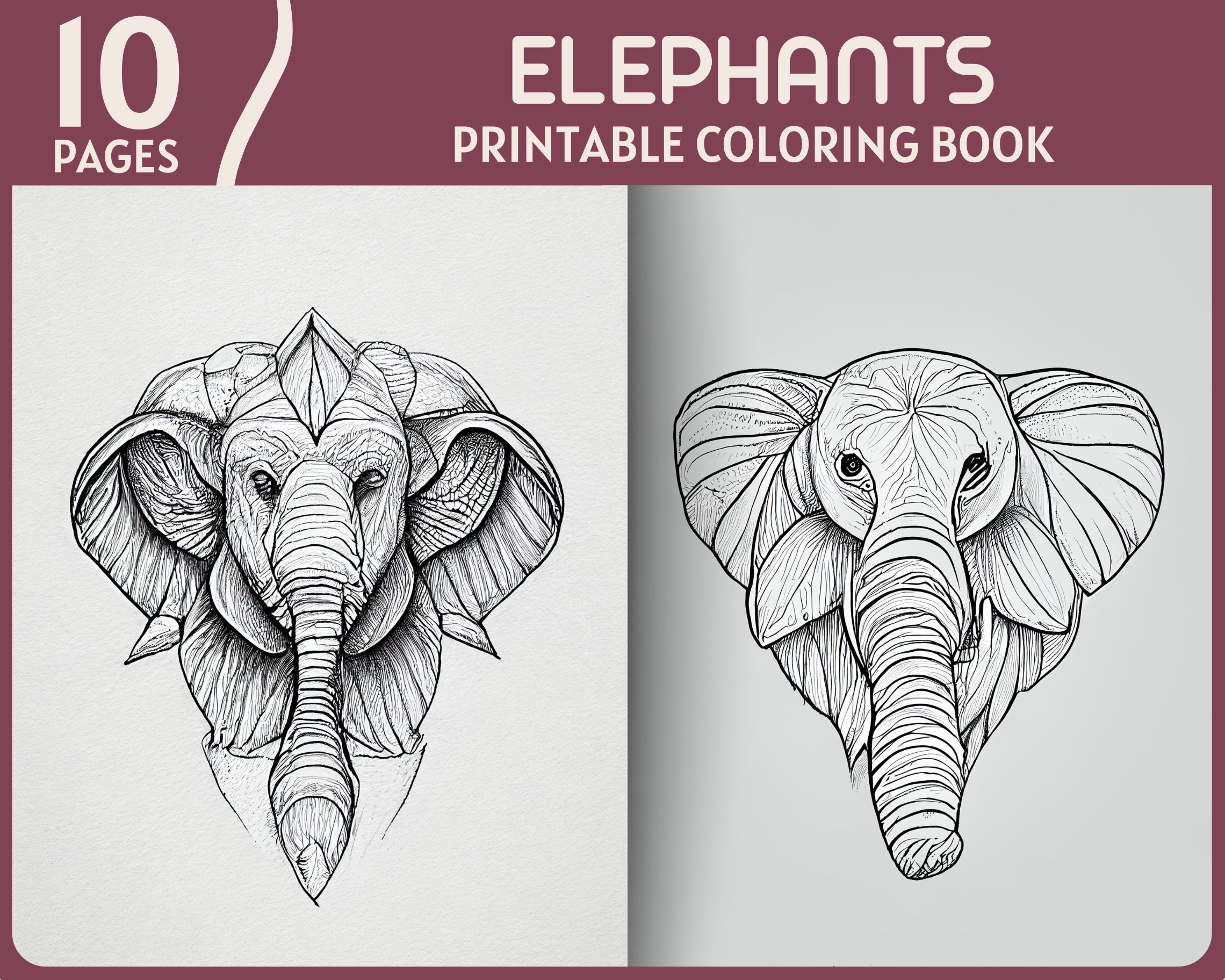 Elephants coloring pages grayscale elephant illustrations printable coloring book animals coloring page
