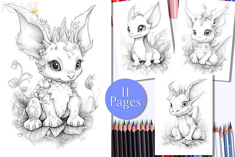 Baby woodland dragon fantasy coloring page book adults kids download