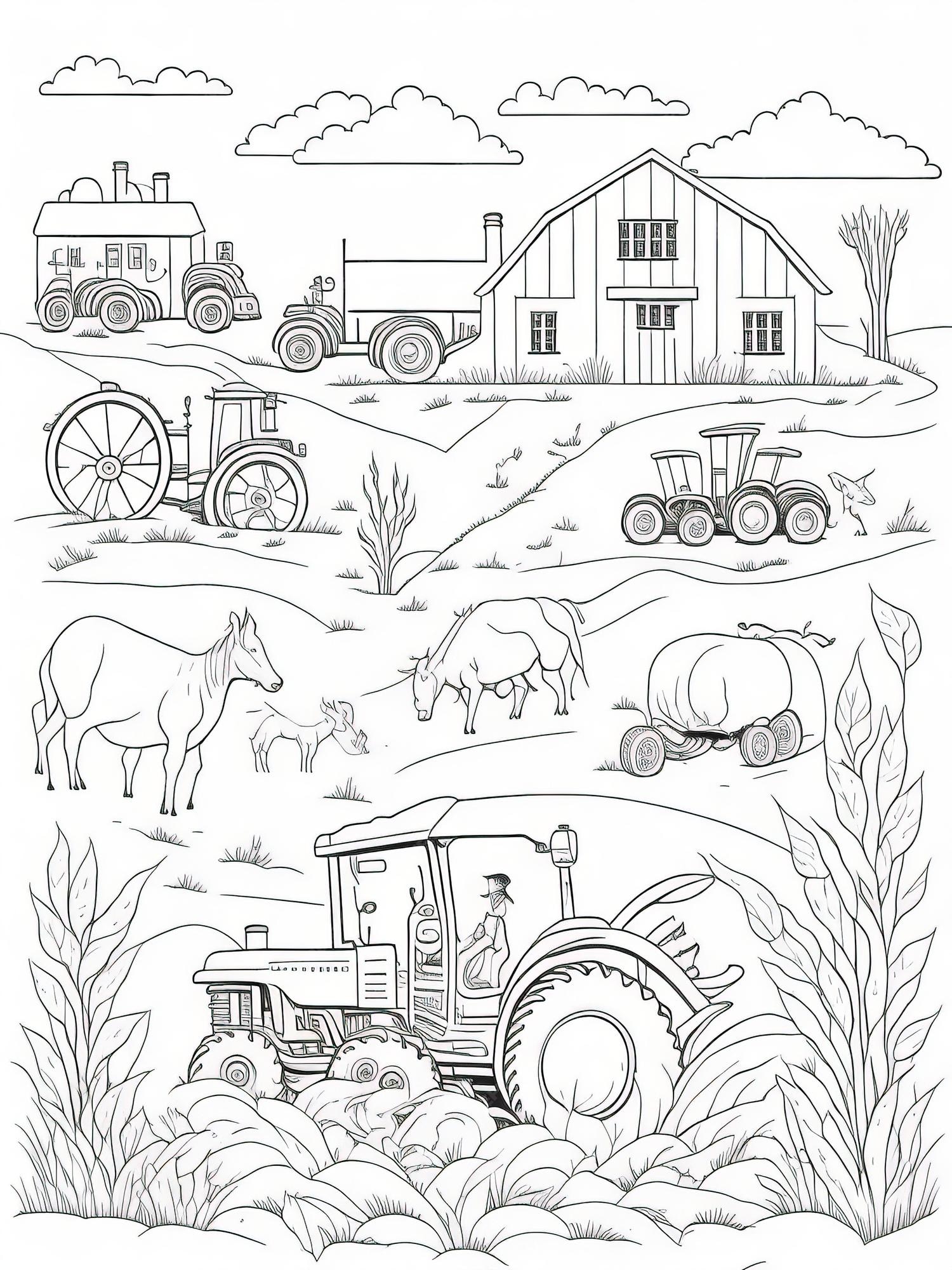 Premium vector funfilled farm life coloring page printable entertainment for children