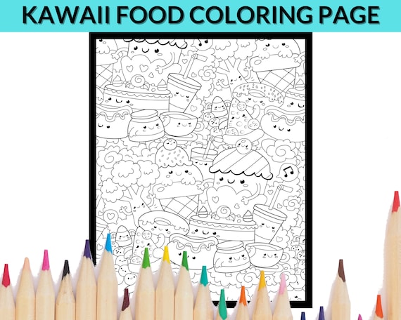 Kawaii food doodle coloring page printable coloring sheet