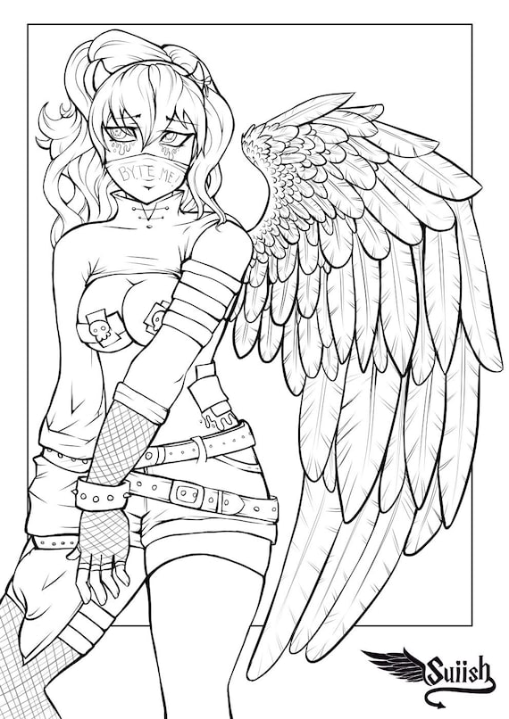 Dominique a adult anime colouring page instant download