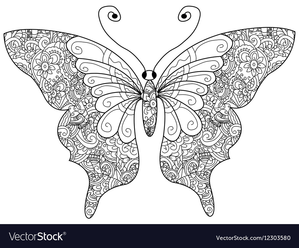 Butterfly coloring book for adults royalty free vector image