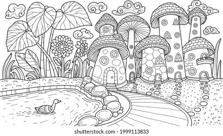 Thousand coloring book landscape royalty