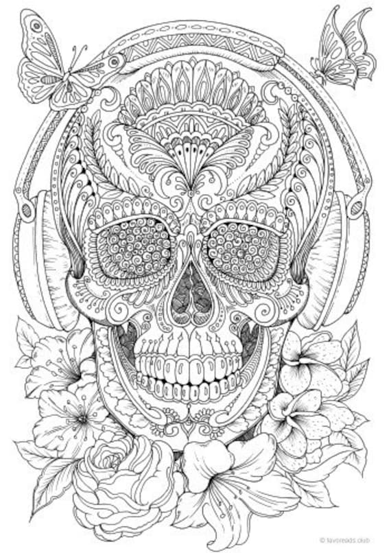Music skull printable adult coloring page from favoreads coloring book pages for adults and kids coloring sheets coloring designs