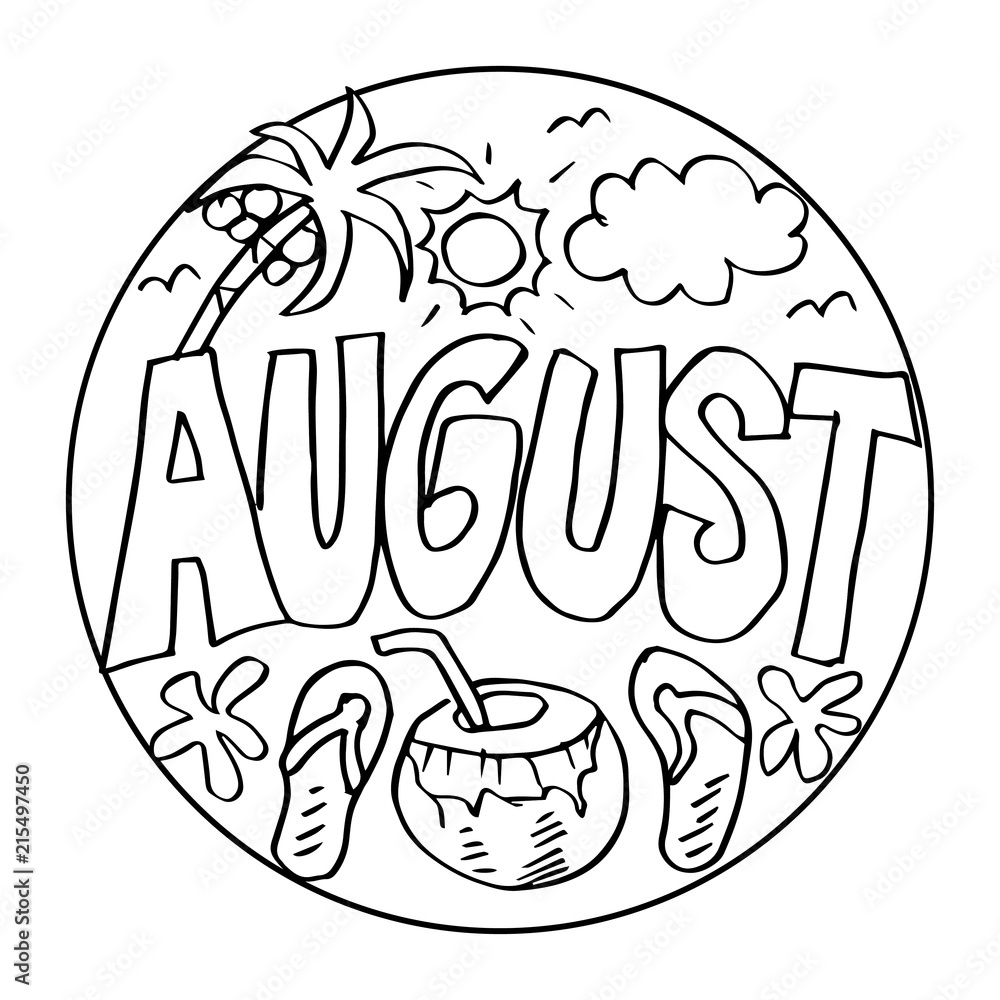 August coloring pages for kids illustration