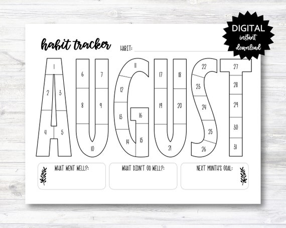 August habit tracker coloring sheet printable month habit