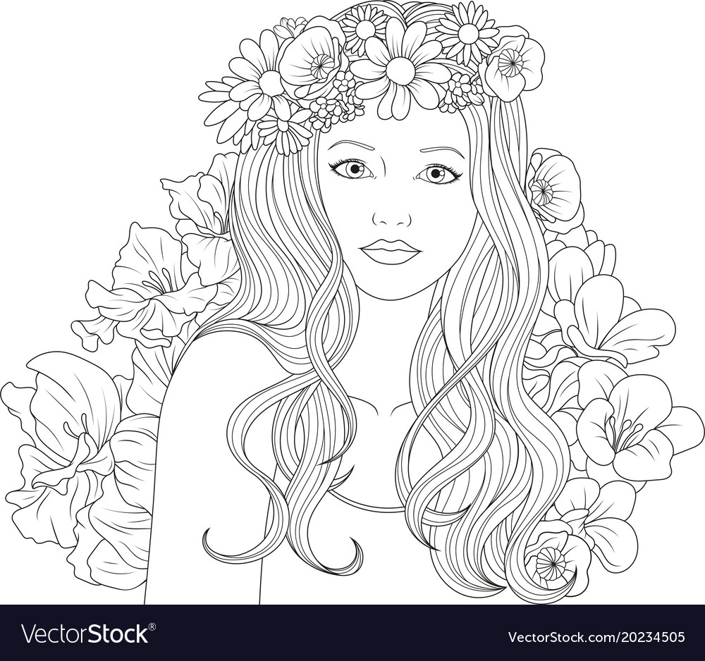 Beautiful girl coloring pages royalty free vector image
