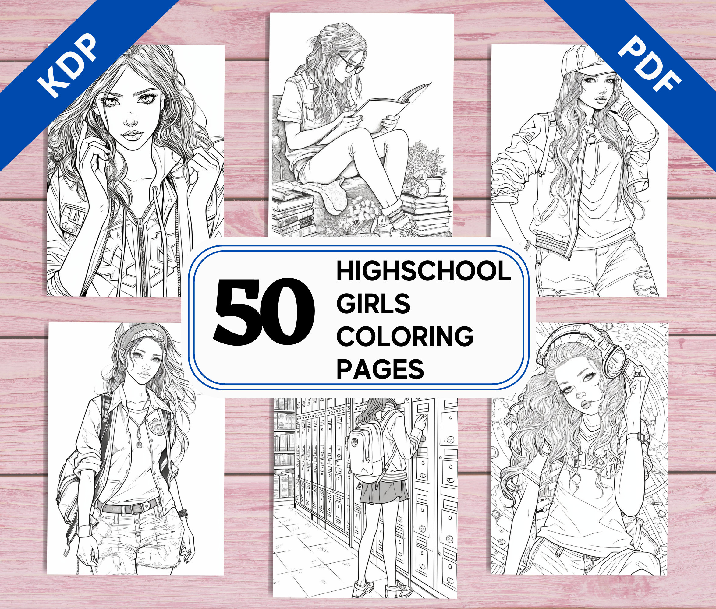 Kdp interior highschool teenage girls coloring pages x printable pdf young women greyscale colouring sheets for adults