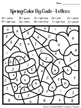Spring coloring pages color by code kindergarten by mrs thompsons treasures