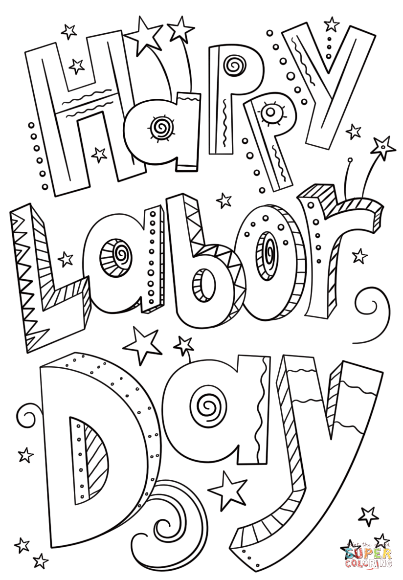 Happy labor day doodle coloring page free printable coloring pages