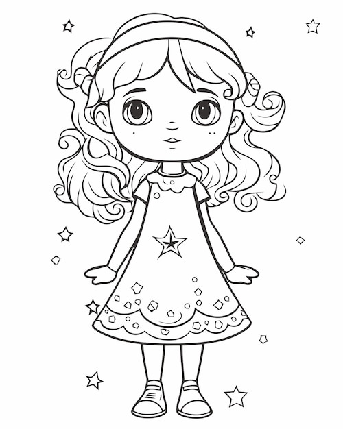 Premium vector young girl coloring page