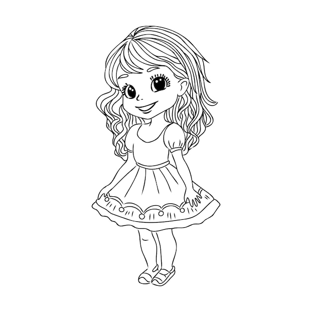 Premium vector cute girls coloring pages for kids cartoon girl coloring book